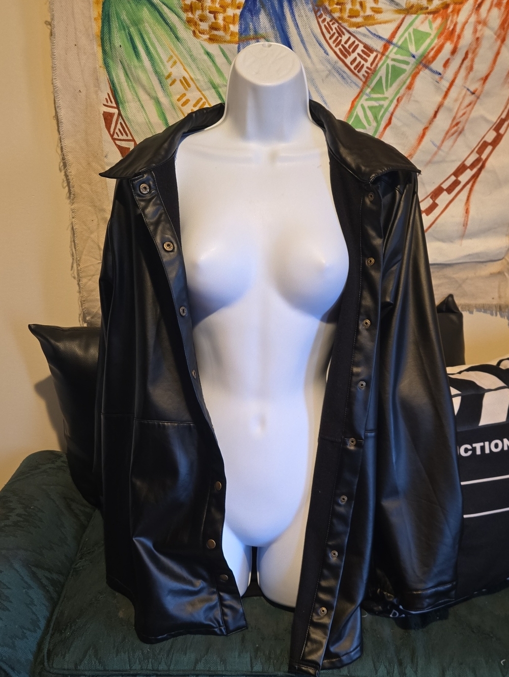 bobeau Black Faux Leather Button-Down Shirt Jacket